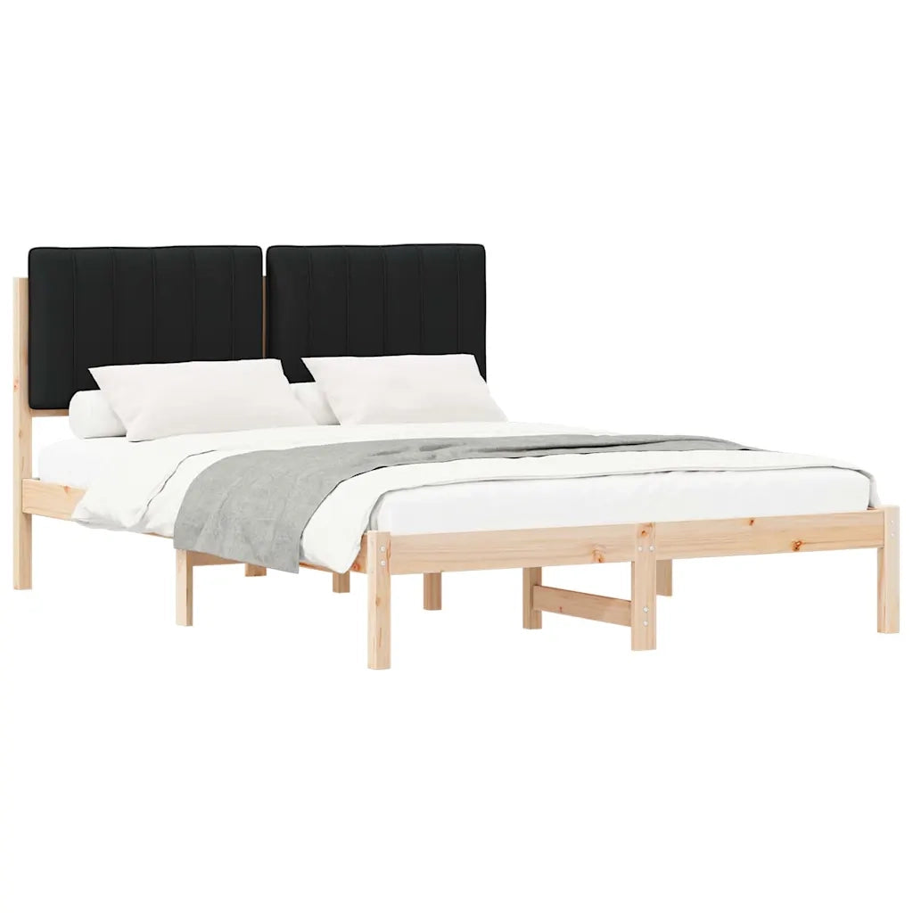 Letto con Testiera Rivestita Nero 140 x 190 cm Pino massello