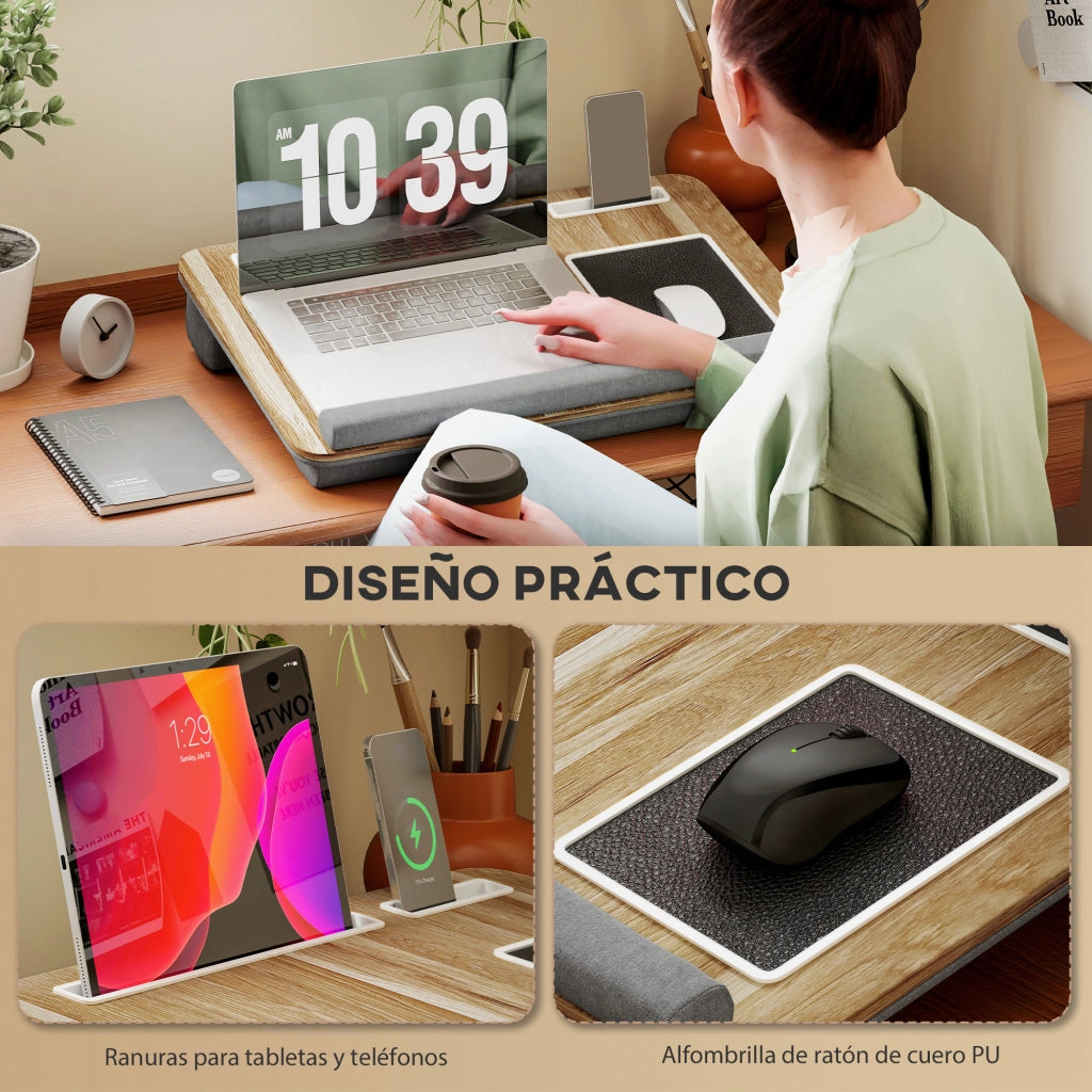 Supporto per Laptop con Cuscino e Ripiano per Mouse ¨C Zephmum ¨C Legno di Quercia