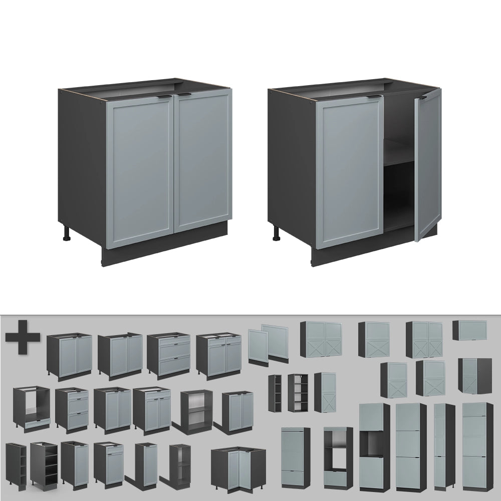 Mobile lavello cucina Fame-Line Blu-grigio chiaro/Antracite 80 cm con ripiano, PL Rovere Vicco