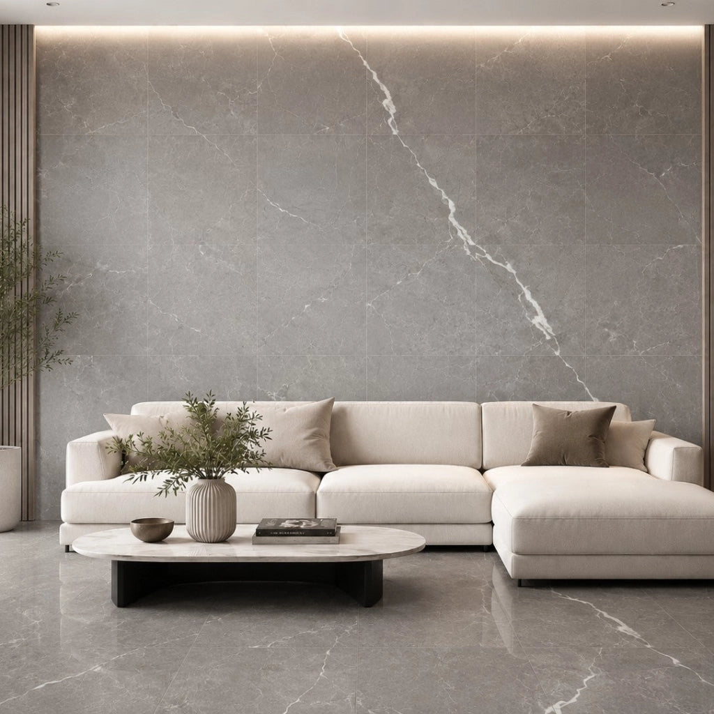 Set 22 Piastrelle Autoadesive per Pavimento e Parete 30x30 cm 2 mq in LTV PVC Effetto Marmo Grigio