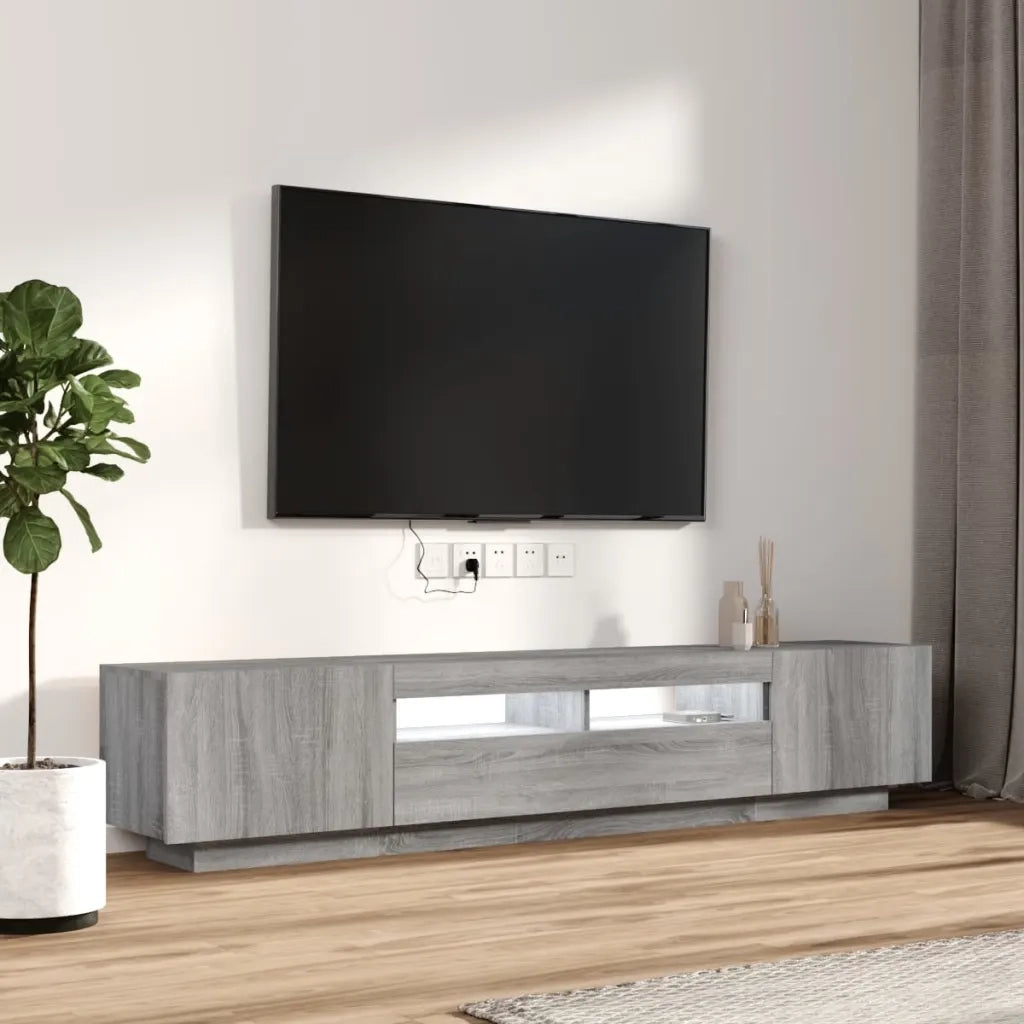 Set Mobili TV 2 pz con Luci LED Grigio Sonoma Legno Multistrato 3120171