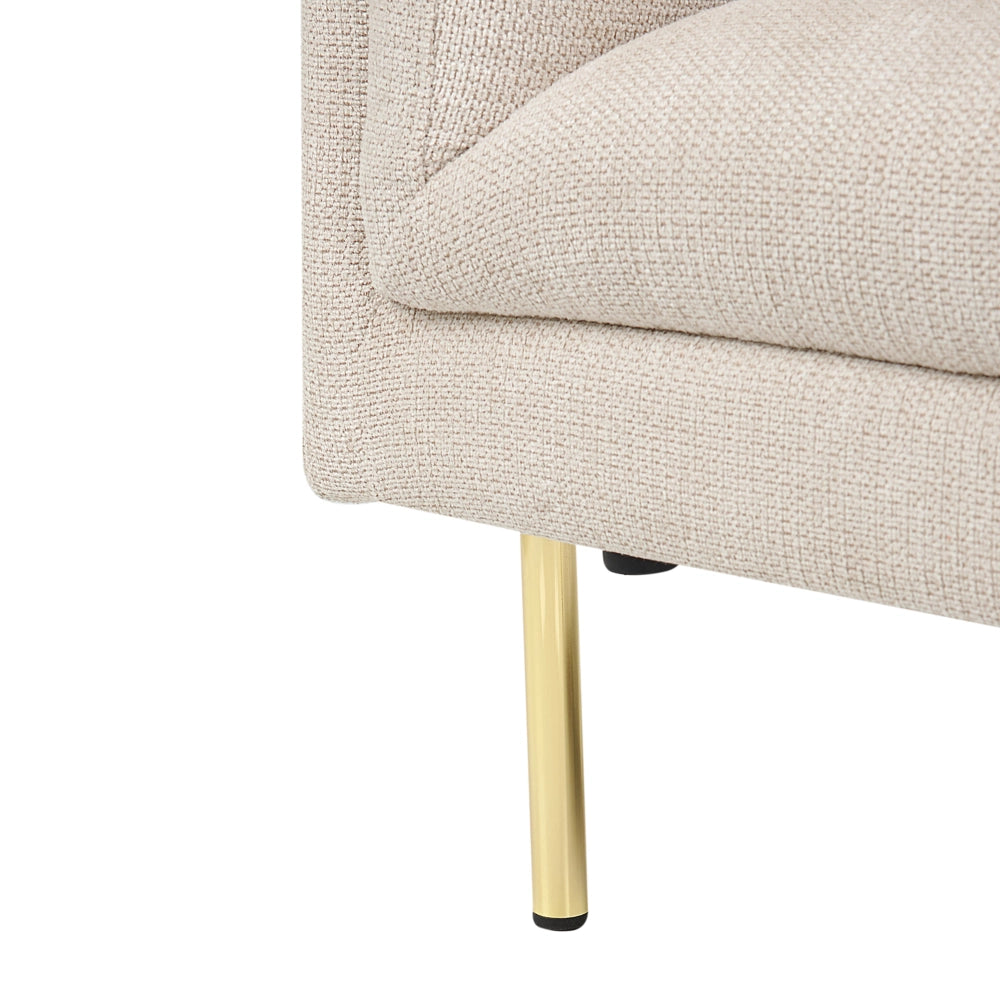 Poltrona Beige Tessuto Cromo Ferro Gambe Oro con Braccioli Soggiorno Moderno Minimalista