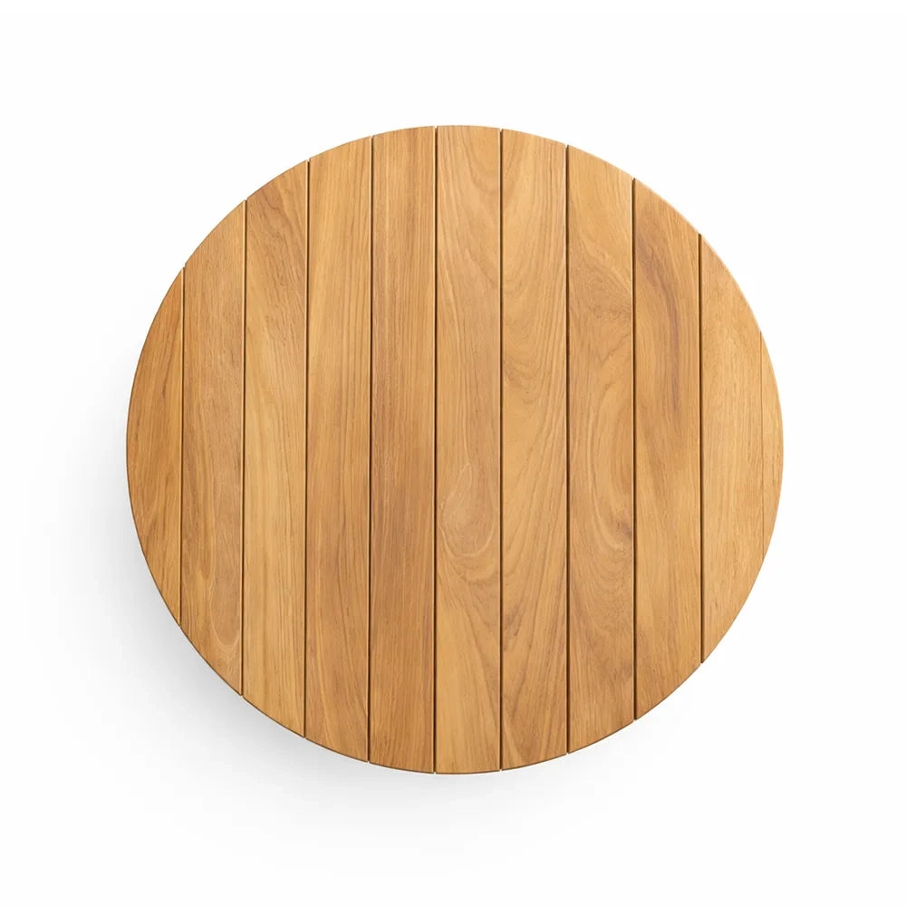 Tavolino da Giardino Rotondo in Legno Teak Massello con Base a Listelli – Bodrum