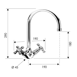 Rubinetto lavabo bianco serie liberty con canna alta