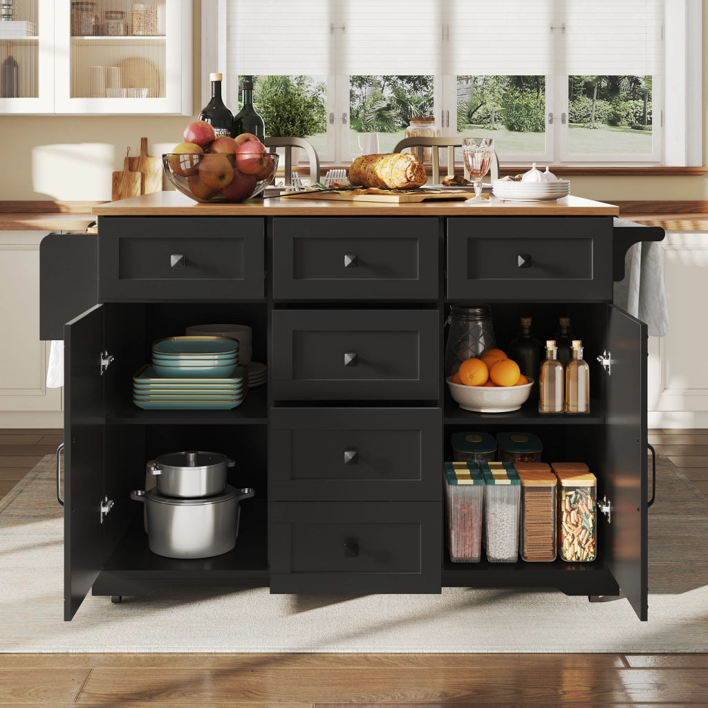 Carrello da Cucina Pieghevole con Piano Ribaltabile e Vano Contenitore; in MDF e Metallo; per Cucina o Sala; Nero