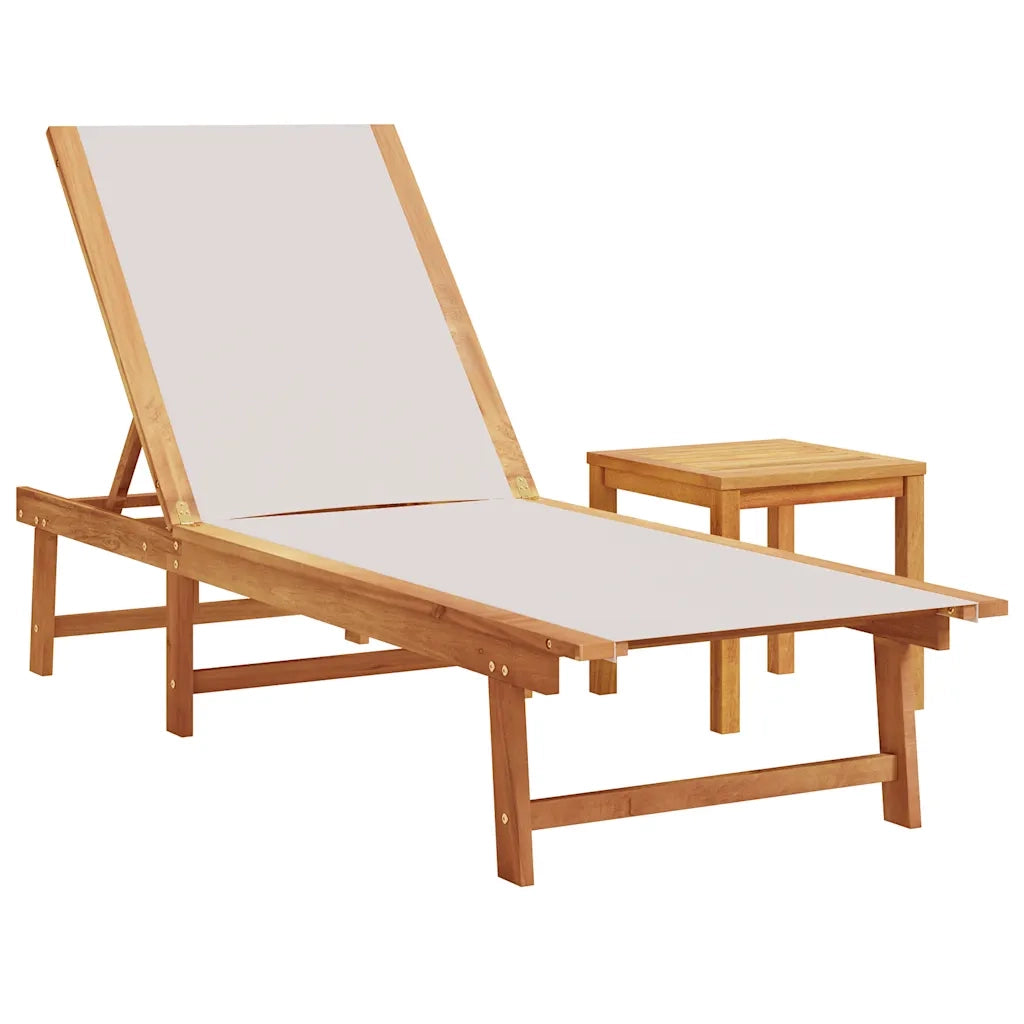 vidaXL Lettino Prendisole con Tavolo Grigio Massello Acacia Textilene