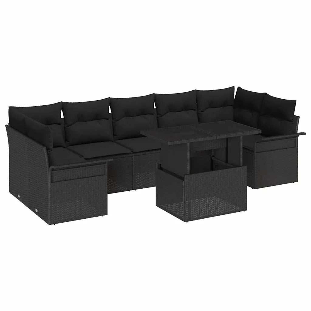 Set Divano da Giardino con cuscino 8 pcs Nero Poly Rattan