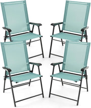 Set di 4 sedie da giardino pieghevoli, pieghevoli, con schienale alto e bracciolo, resistenti alle intemperie, in metallo e tessuto, portata fino a 150 kg (verde menta)