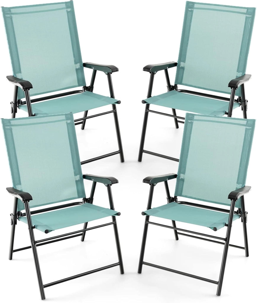 Set di 4 sedie da giardino pieghevoli, pieghevoli, con schienale alto e bracciolo, resistenti alle intemperie, in metallo e tessuto, portata fino a 150 kg (verde menta)