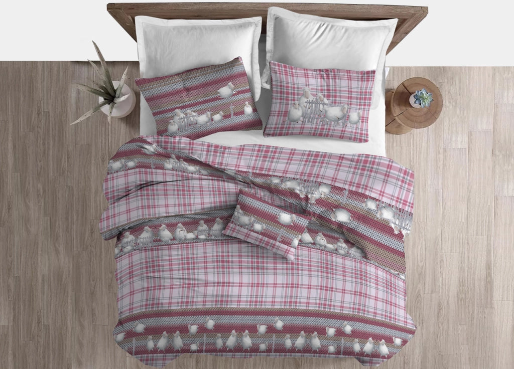 Copripiumino Sacco Piumone Cotone Flanella Pensieri Delicati Disegno Pecorelle - Singolo - Rosa