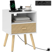 Comodino con Cassetto e Caricatore ¨C Minimal ¨C Legno Bianco 40x40x50