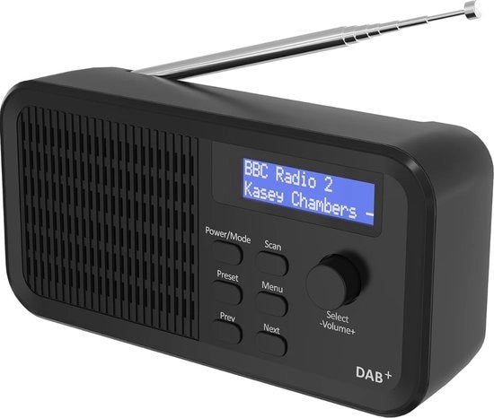 Radio portatile con schermo LED - Bluetooth - Radio DAB/DAB+ FM - Display orario - Ingresso AUX - Batteria ricaricabile - 5V - Radio da cucina - Radio per camping - Radio per interni - Radio per esterni - Nero