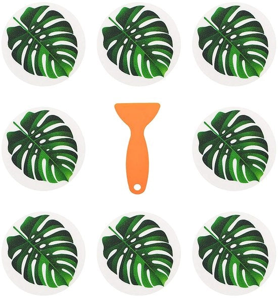 Adesivi Antiscivolo - 8 Pezzi - Disegno Foglia - Diametro 15 cm - Duraturo - Per Bagno/Cucina - Previene gli Scivolamenti