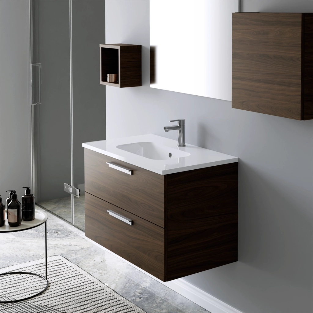 Mobile da bagno sospeso 100cm rovere tabacco con lavabo e specchio | Jasper