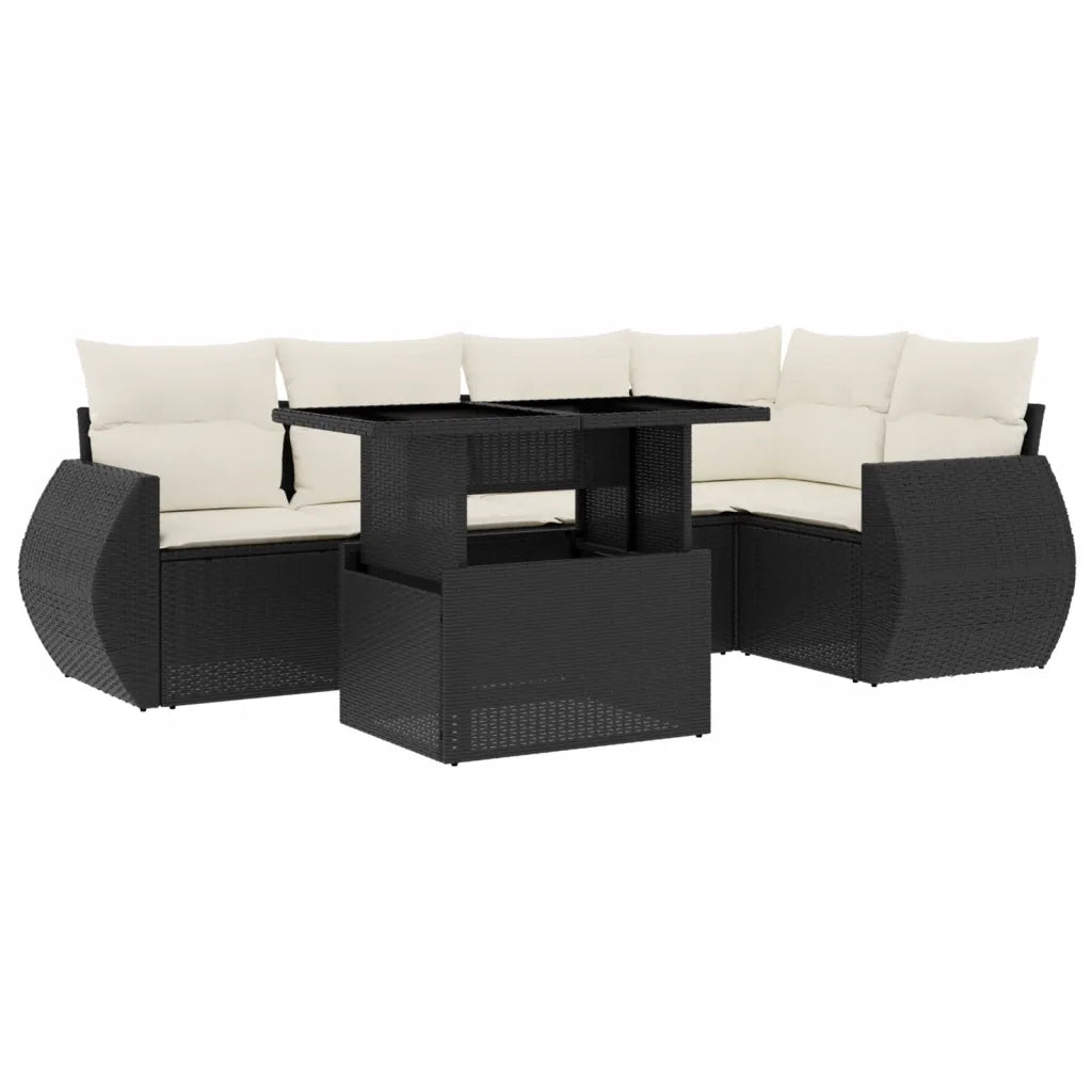 Set Divano da Giardino 6 pz con Cuscini Nero in Polyrattan