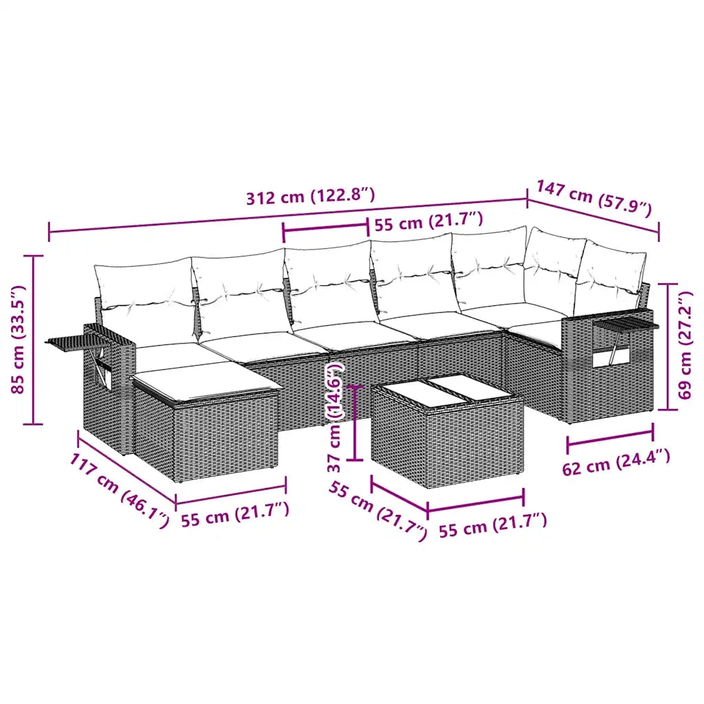 Set Divani da Giardino con Cuscini 8 pz Nero in Polyrattan