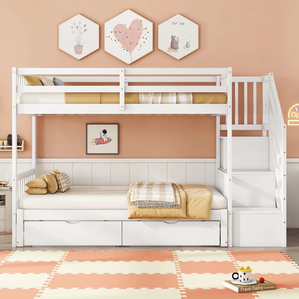 LETTO a castello 90x200 cm con letto estraibile, 2 cassetti, bianco