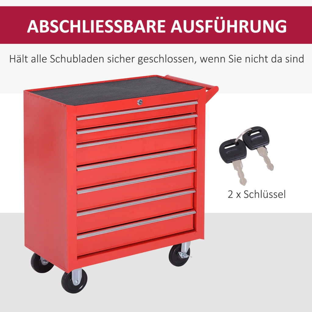 Carrello Portautensili con 7 Cassetti ¨C Zephmum ¨C Acciaio, 69x33x75 cm, Rosso