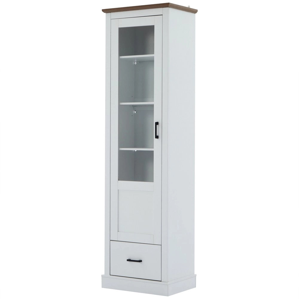 Vetrina LED con Anta in Vetro ¨C MINIMAL ¨C Bianco Opaco, 5 Ripiani, 178 cm