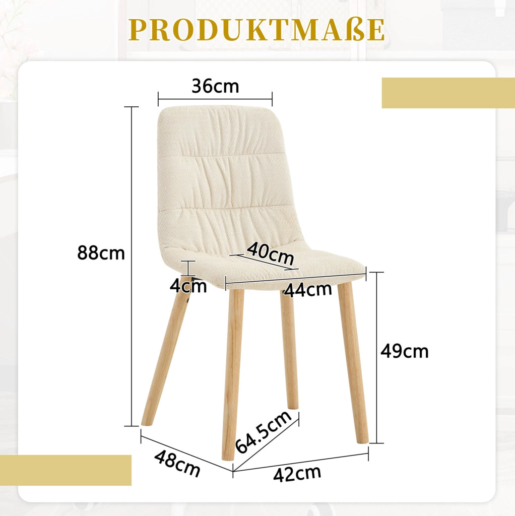 Set di 2 sedie da pranzo bianche in tessuto con gambe in rovere