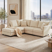 DIVANO Modulare 5 Posti 220x194x85 cm Beige con Pouf Mobile