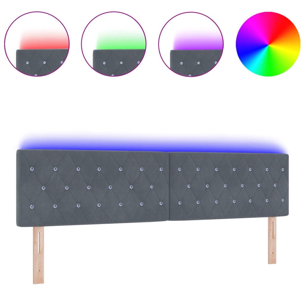 Testiera LED con bottoni di cristallo trapuntati grigia scura 90 cm in velluto