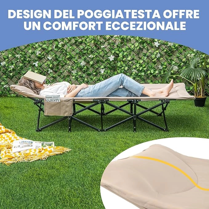 Brandina da Campeggio, Letto da Campeggio con Cuscino e Poggiatesta, Tappetino a Doppio Strato, Brandina da Campeggio Portatile per Ufficio, Casa, Carico Fino a 204 kg(marrone)