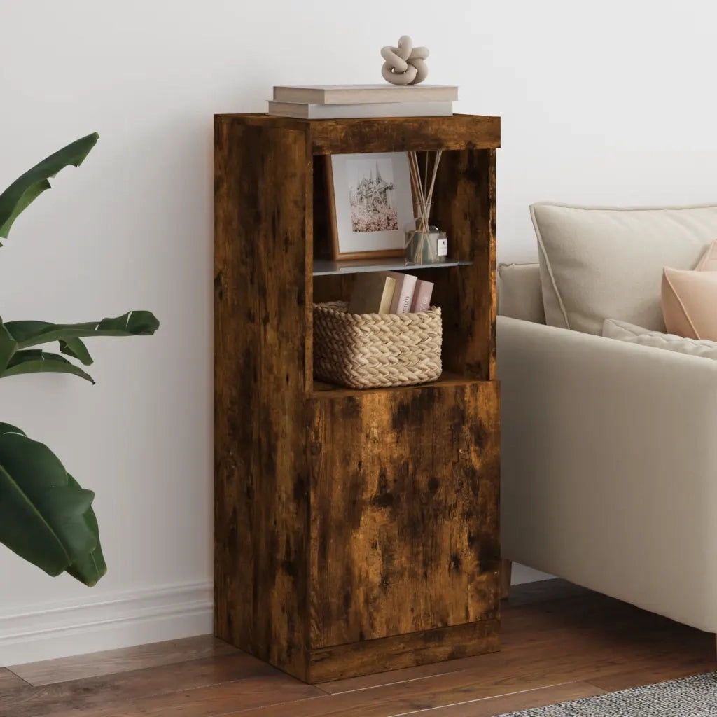 Credenza | Madia | Buffet da pranzo | Armadio da pranzo con Luci LED Rovere Fumo 41x37x100 cm