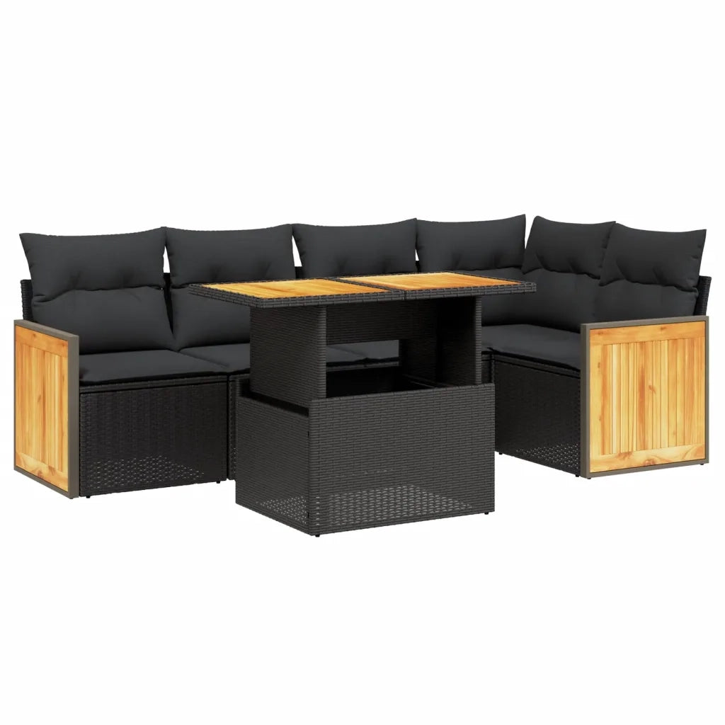 Set Divano da Giardino 6 pz con Cuscini Nero in Polyrattan 3273946