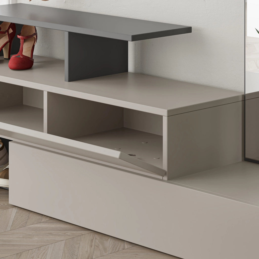 Mobile da ingresso "Ramda" con specchio in legno - 137 x 35 x 154 cm - Grigio antracite