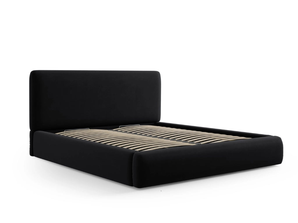 Cosmopolitan Design - Letto a cassettone con testiera "Colonel" 200x200cm in velluto nero 
