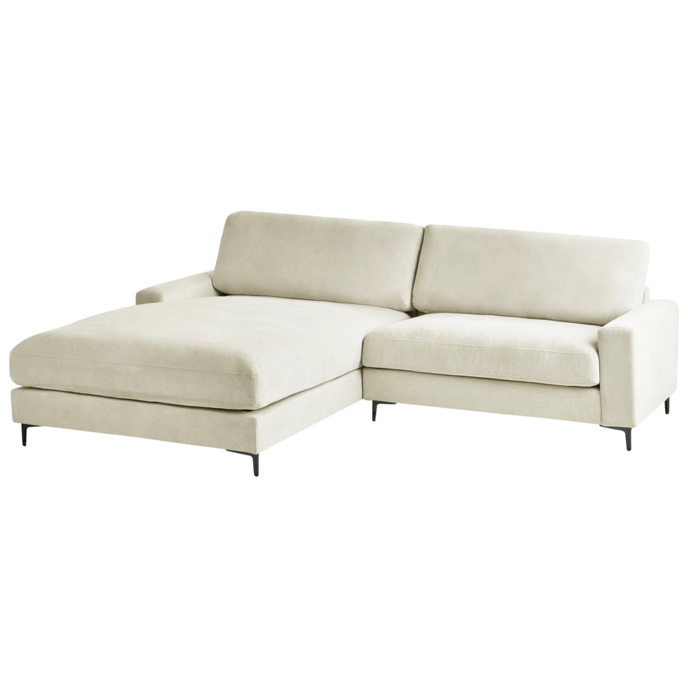 Divano angolare a destra  in tessuto di ciniglia bianco sporco Poliestere Metallo Gambe nere 190 x 272 x 83 cm Schienale imbottito e rifinito 3 posti a L Soggiorno in stile moderno