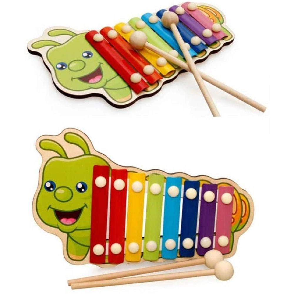Trade Shop - Xilofono A Forma Di Bruco Colorato Gioco Musicale Per Bambini In Legno 8 Toni -