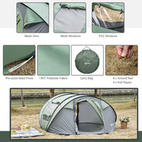 Tenda da Campeggio Pop Up 4-5 Persone 263,5x220x123 cm con Porte e Finestre Verde e Grigio