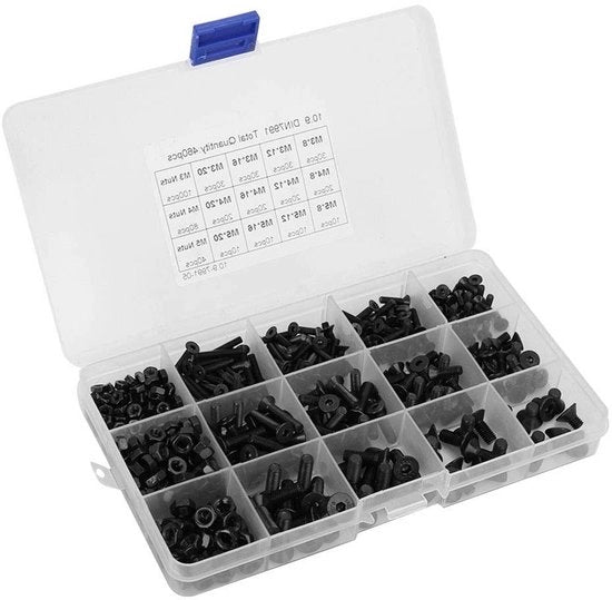 460 pezzi Viti a testa piatta M3 M4 M5 - Classe 10.9 - Set - Acciaio inossidabile.