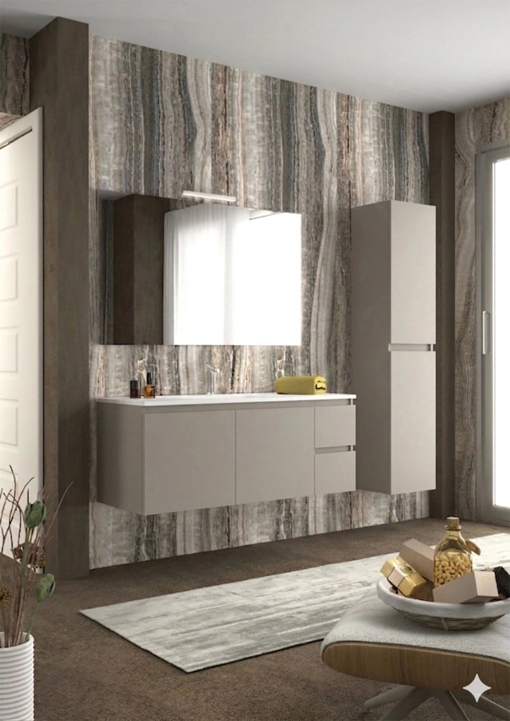 Mobile da Bagno Sospeso con Lavabo 100 cm e Specchio Bali Light 2+2 Tortora