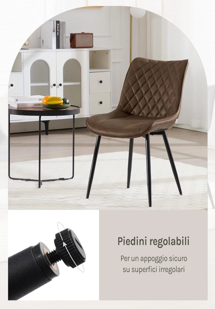 WOLTU set di 4 sedie cucina moderne sedie imbottite Adatte per Sala da Pranzo, Soggiorno, Camera da Letto Estetica in Ecopelle Marrone Metallo BH210br-4