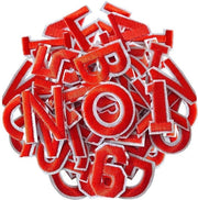 72 pezzi di patches di cucito a forma di lettere rosse, patches di cucito a forma di lettere inglesi, patches di jeans, patches di ginocchio, patches di combinazioni di numeri, kit di riparazione di jeans.