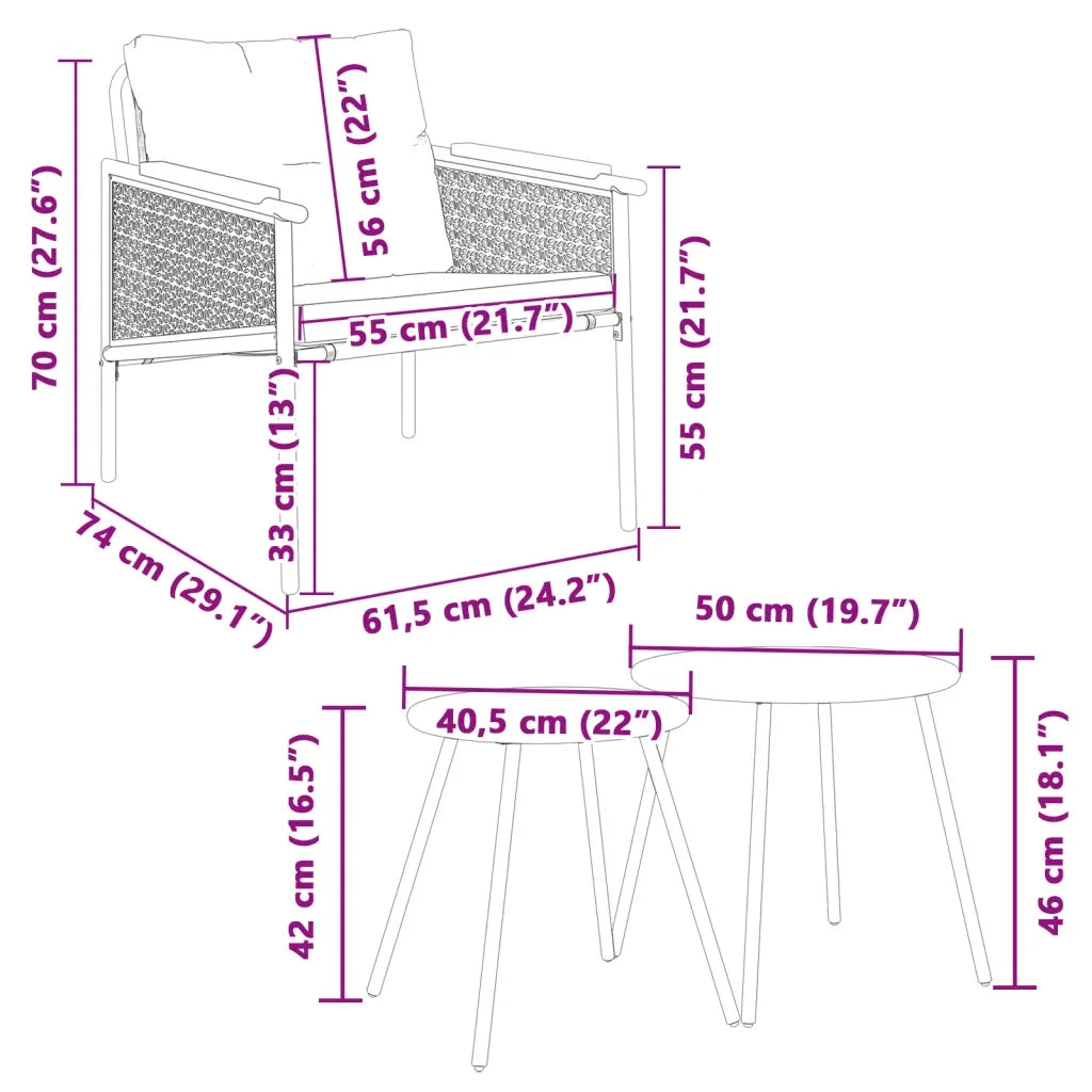 vidaXL Set Mobili da Balcone 4 pz con Cuscini Nero in Acciaio