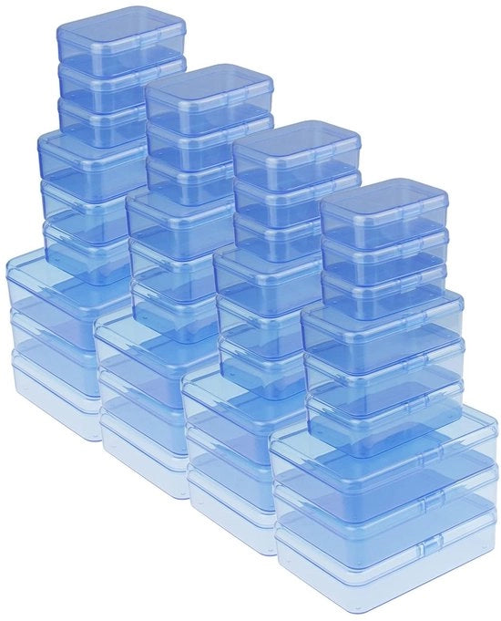 Cassettiere trasparente blu con coperchio - 36 pezzi - Mini cassetti vari dimensioni - Ideale per progetti creativi