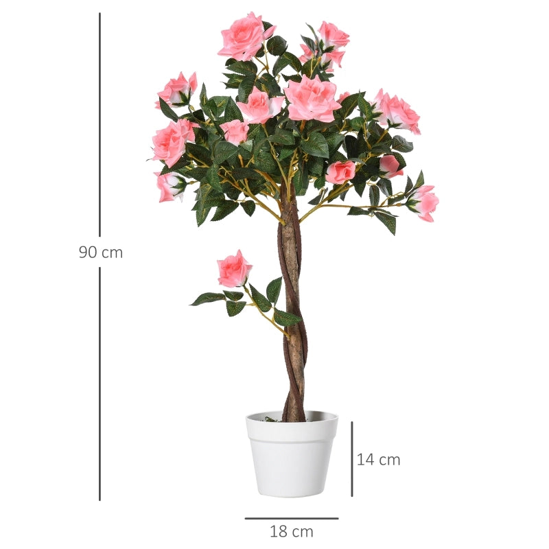 Grandi rose artificiali, 90 cm, pianta artificiale, albero di rose artificiali in plastica in vaso, albero artificiale dall'aspetto realistico, per