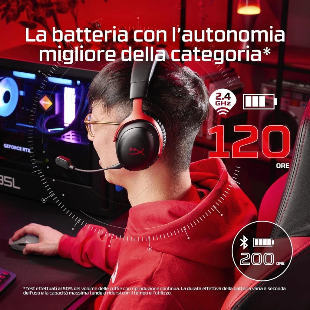 Cloud III S Wireless, Cuffie Bluetooth, Audio 3D, Microfono Noise-Cancelling, Fino a 200 ore di Autonomia, Dongle USB-C, Compatibili con PC, PS5, Nintendo Switch, Nero