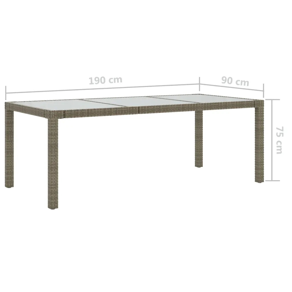 Tavolo Giardino Grigio 190x90x75 cm Vetro Temperato Polyrattan  cod mxl 34096