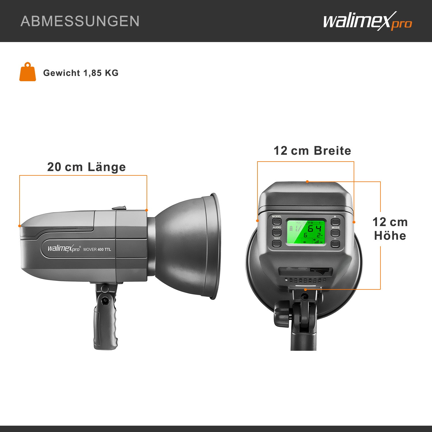 Flash fotografico a batteria Mover 400 TTL, 400 W 1/10000 s, con attacco sagomatori luce, per studio fotografico