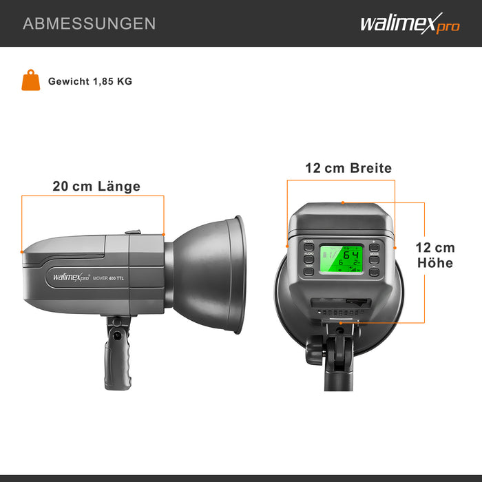 Flash fotografico a batteria Mover 400 TTL, 400 W 1/10000 s, con attacco sagomatori luce, per studio fotografico