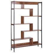 Libreria a 6 ripiani Ripiani in legno scuro Metallo Nero Struttura in acciaio comodino con schienale aperto stile moderno
