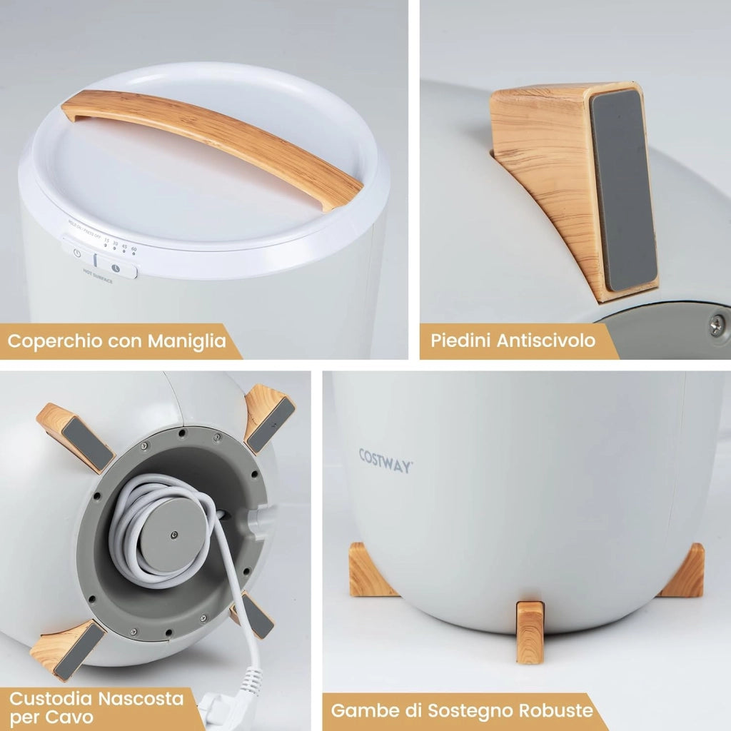COSTWAY Scaldasalviette Bagno, Scaldabiancheria Grande 20 L con Timer, Spegnimento Automatico, Impostazioni 15/30/45/60 Minuti, Secchio Portatile per Scaldare 2 Asciugamani Oversize, Accappatoi