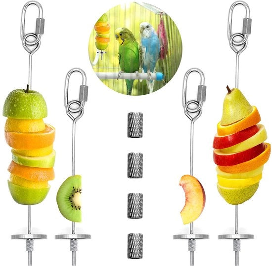 Pacco di 4 piattini per pappagalli, giocattolo per pappagalli, contenitore per verdure e frutta per piccoli animali in acciaio inossidabile, aiutante per l'accesso al cibo pendente per pappagalli, falchi, pappagalli, pappagalletti.