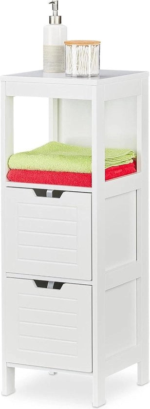 Cassettiera da bagno alta - Cassettiera da bagno rurale HBD - 90 x 30 x 30 cm - 2 ripiani - 1 livello - Cassettiera da bagno indipendente - Cassettiera da bagno alta in bianco