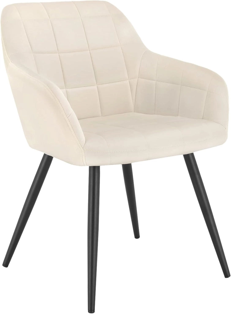 Sedia per Sala da Pranzo Imbottita, Poltroncina in Velluto,Sedia da Cucina con Braccioli e Schienale, Gambe in Metallo, moderne,Crema, BH93cm-1